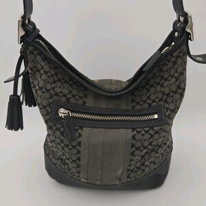 Coach Legacy Black Gray Signature Logo Purse Jacquard Duffle Shoulder Bag Tass